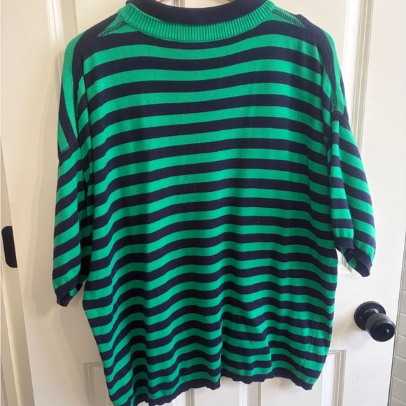 Like New  United Colors Of Benetton Navy and Green Striped pullover sweater. XL - Picture 5 of 6